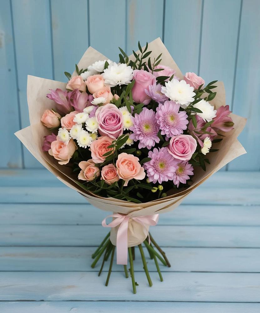 Букет цветов из: Хризантемы, Розы и Альстромерии в Чигораке