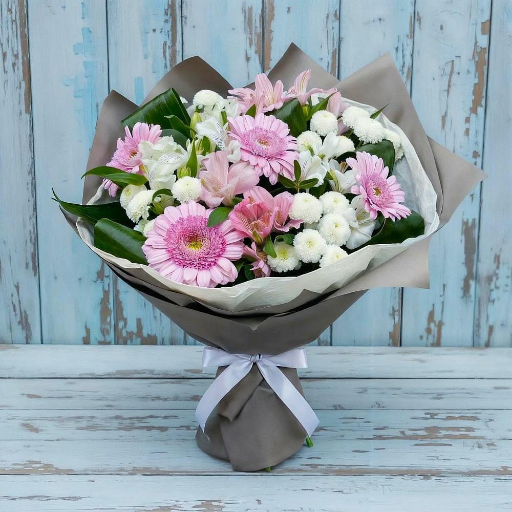 Букет цветов из: Герберы, Альстромерии и Хризантемы в Чигораке