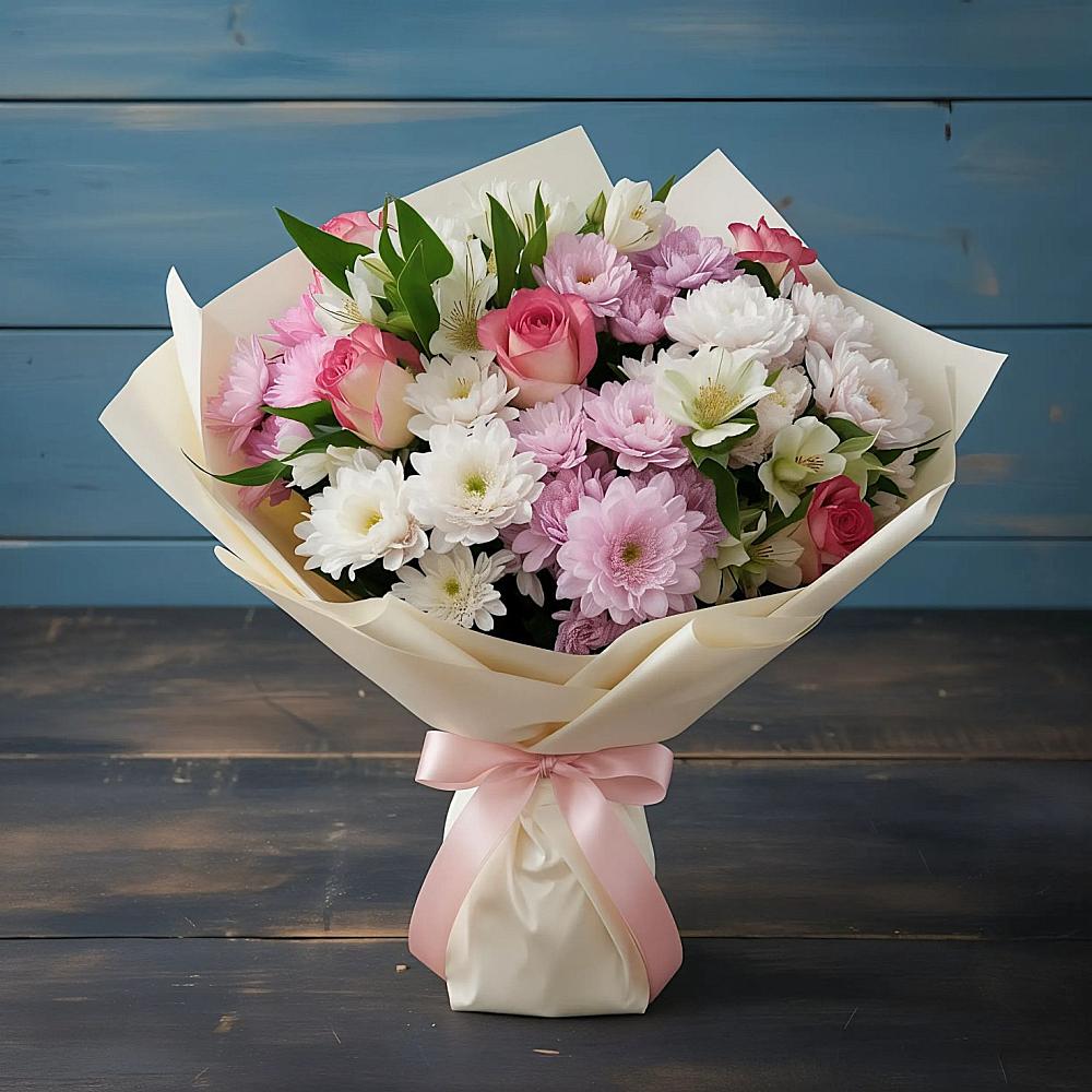 Букет цветов из: Хризантемы, Альстромерии и Розы в Чигораке